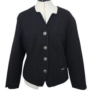 Vintage Geiger Austria Black Wool Coat Jacket Size 40 Medium Trachten Tyrolean
